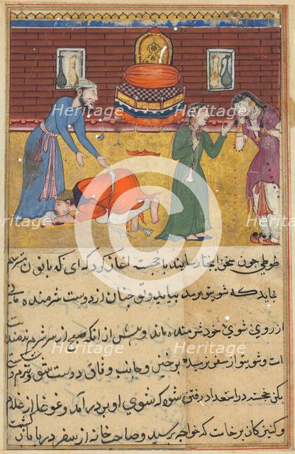 Page from Tales of a Parrot (Tuti-nama): Fifty-second night: The pious man’s son..., c. 1560. Creator: Unknown.