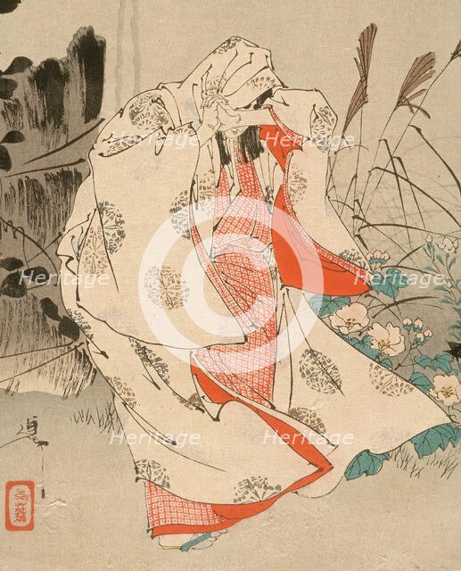 Yokobue Waiting from Takiguchi Tokiyori by Moonlight at Horinji, 1890. Creator: Tsukioka Yoshitoshi.