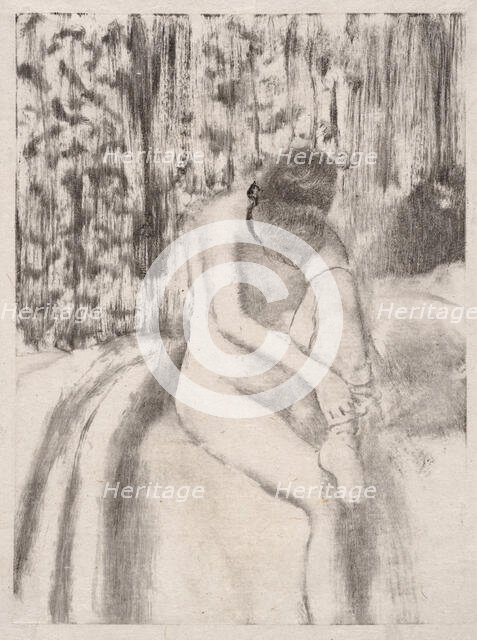 Girl Putting on Her Stockings, 1876-77. Creator: Edgar Degas.