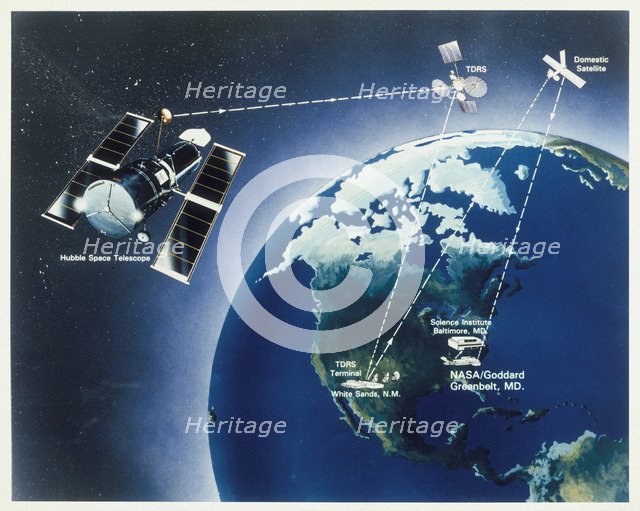 Drawing of Hubble Telescope, 1980s. Artist: Unknown