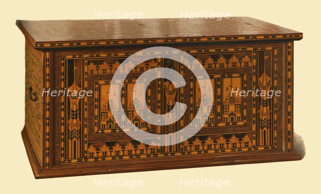 Oak inlaid Nonsuch chest, 1904. Artist: Shirley Slocombe.