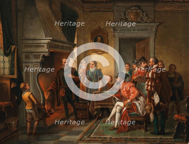 Jakob Fugger Burning His Numerous Promissory Notes before the Eyes of Emperor Charles V, 1868. Creator: Tominz, Augusto (1818-1883).