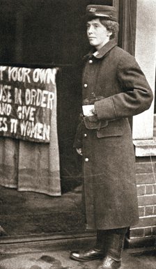 Jessie Kenney, British suffragette, dressed as a telegraph boy, 10 December 1909. Artist: Unknown