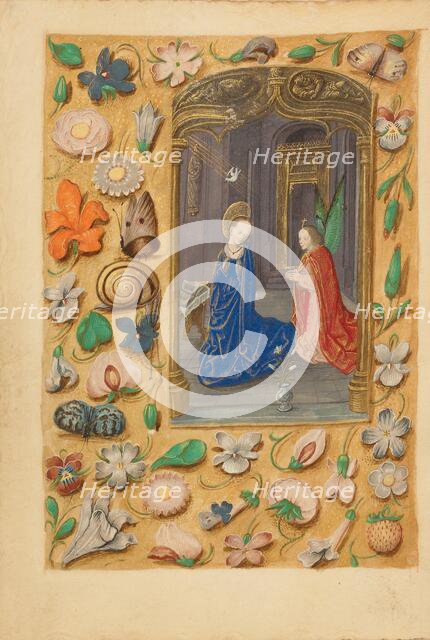 The Annunciation; Crohin-La Fontaine Hours, (about 1480-1485?). Creators: Master of the Dresden Prayer Book, Workshop of the Master of the Dresden Prayer Book.