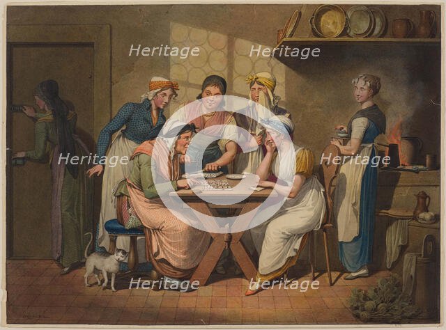 The Fortune Teller in the Kitchen. Scenes of life during the Biedermeier period. Creator: Opiz, Georg Emanuel (1775-1841).