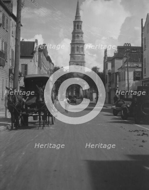 [View looking north down Church Street] to St. Philip's Church, Charleston, South Ca..., c1920-1926. Creator: Arnold Genthe.