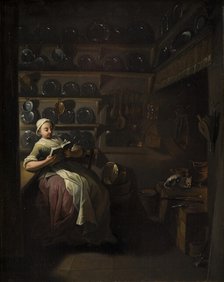 Kitchen Interior with a Girl Reading, 1764. Creator: Jens Juel.