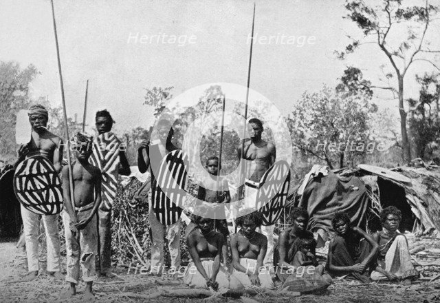 A party of Queensland natives carrying spears and shields, 1902. Artist: Henry King.