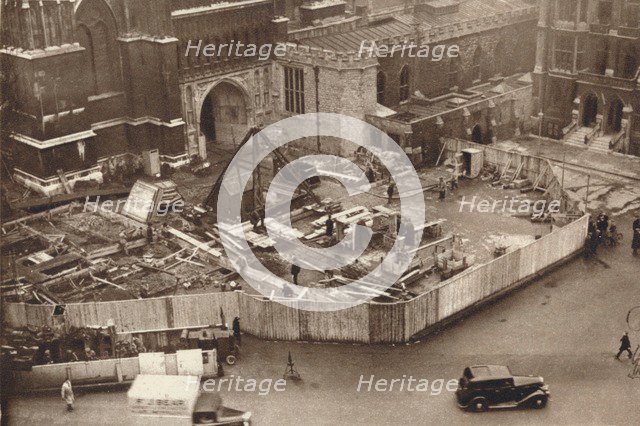 'Erecting the annexe to Westminster Abbey in advance of King George VI's coronation', 1937. Artist: Unknown.
