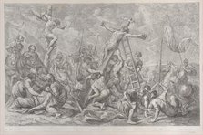The Crucifixion, with the lowering of the cross at center, soldiers throughout, and a thie..., 1762. Creator: Giovanni Battista Cipriani.