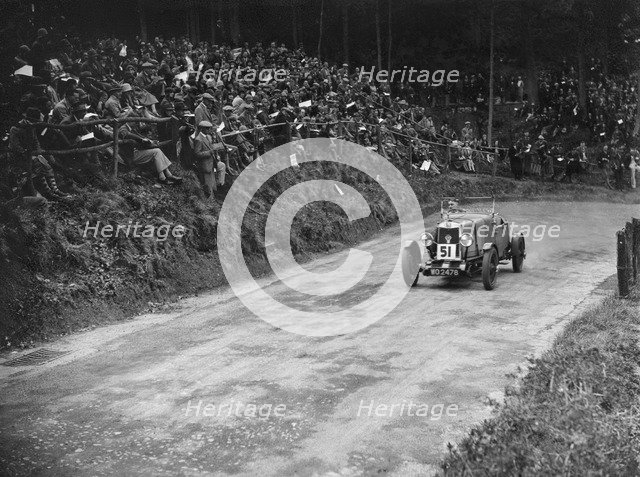 Lea-Francis Hyper competing in the Shelsley Walsh Amateur Hillclimb, Worcestershire, 1929. Artist: Bill Brunell.