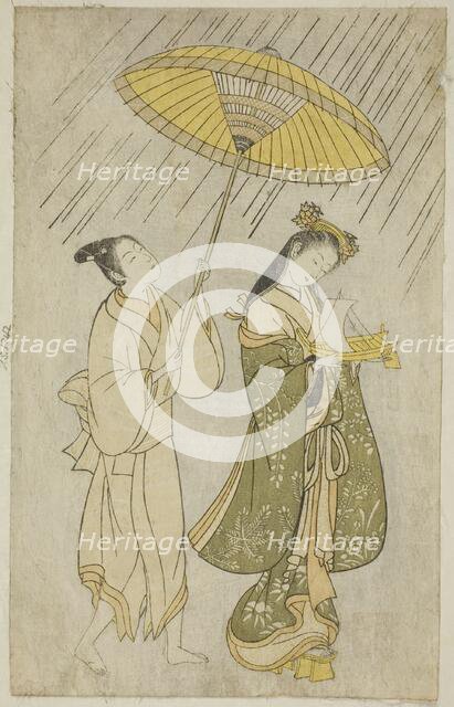 Parody of Komachi praying for rain, 1765. Creator: Ishikawa Toyonobu.