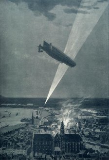 'The Zeppelin Bombardment of Antwerp in August, 1814, in Defiance of the Hague Convention', 1915. Creator: Unknown.