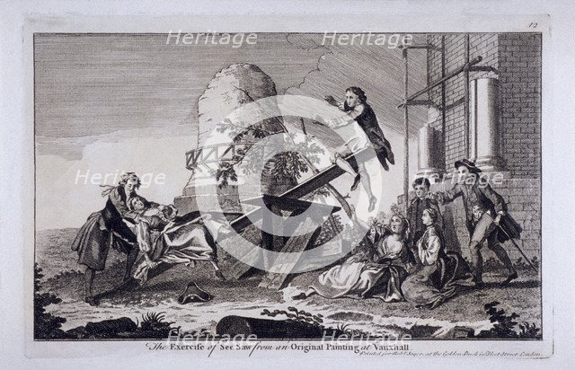 'The Exercise of See Saw', Vauxhall Gardens, Lambeth, London, c1745. Artist: Anon