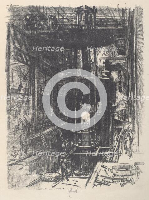 Shaping a Gun from an Ingot, 1917. Creator: Joseph Pennell.