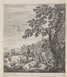 Two Riders Passing Near a Herd of Animals, 1656. Creator: Stefano della Bella.