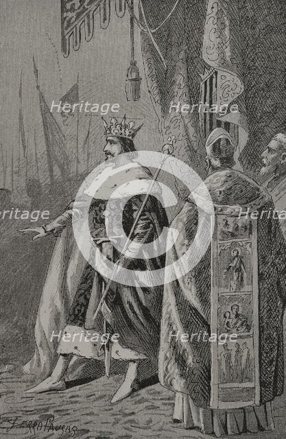 Coronation of Pedro III of Aragon (1240-1285) in Saragossa in November 1276 (1890). Creator: Joan Serra y Pausas.