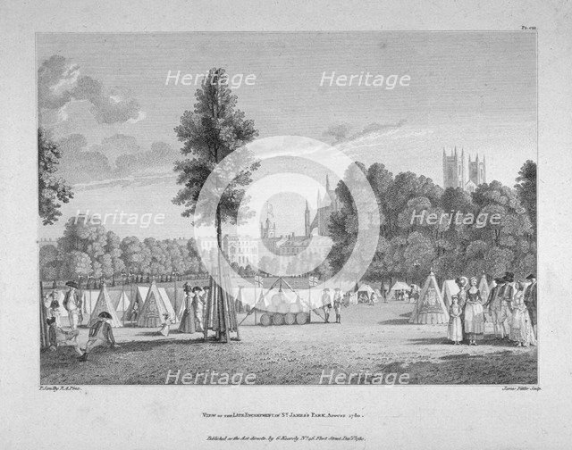Army encampment in St James's Park, Westminster, London, 1780.      Artist: James Fittler