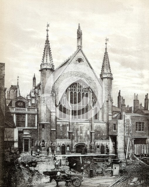 View of the east end of Guildhall and the Old Library, City of London, 1886. Artist: Unknown
