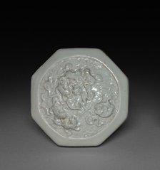 Hexagonal Covered Box with Lions in Relief: Qingbai Ware (lid), 1300-1325. Creator: Unknown.