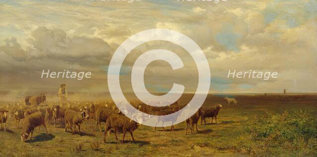 Flock of sheep in the Puszta, 1872. Creator: Gustav Ranzoni.