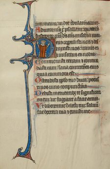 Initial D: A King with Raised Arms; Bute Psalter, text and illumination about 1285. Creator: Bute Master.