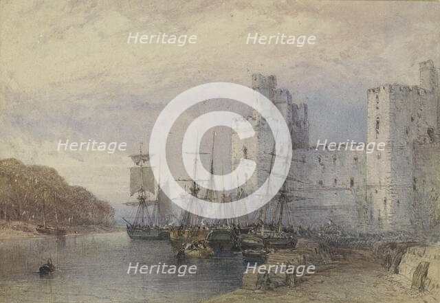 Landscape with ships in front of Caernarvon Castle, 1883. Creator: William Callow.