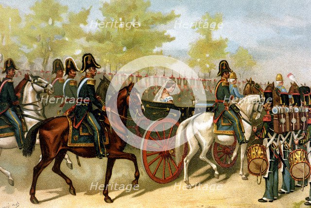 Reign of Isabella II (1833 - 1868), review of the troops and the National Militia in Madrid, 1865.