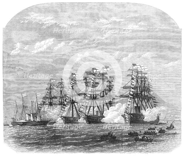 Visit of the Prince and Princess of Wales to Ireland: the iron-clad squadron,...Dublin Bay, 1868. Creator: Unknown.