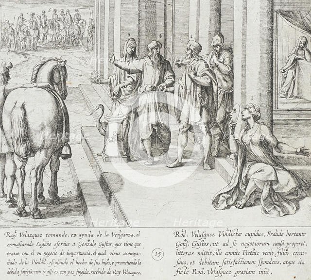 Gonzalo Gustos Comes to Ruy Velazquez Promising Satisfaction for His Son's Deeds, 1612. Creator: Antonio Tempesta.