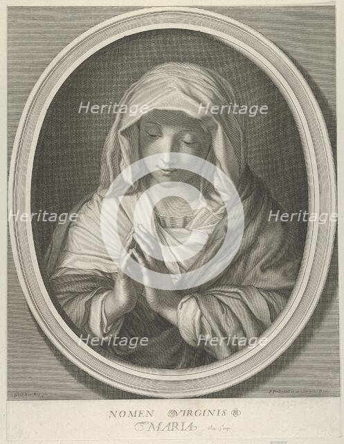 The Virgin in prayer looking down, in an oval frame, after Reni, 1640-93. Creator: François de Poilly.