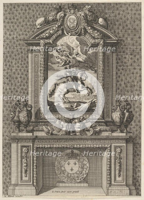 Chimney with a Painting of Louis XIV over the Mantle, from 'Grandes Cheminée', ca. 1644-66. Creator: Jean le Pautre.
