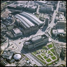 St George's Hall, St John's Gardens and Lime Street Railway Station, Liverpool, Merseyside, 1980. Creator: Aerofilms.