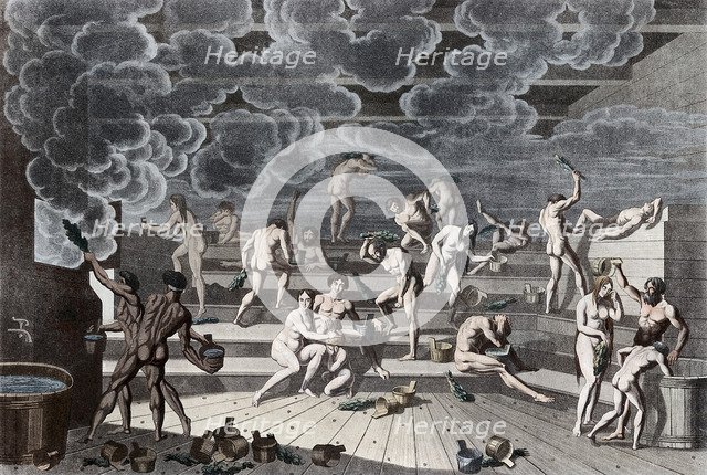A Russian bathhouse, 1811. Artist: Korneev (Karneev), Yemelyan Mikhaylovich (ca 1780-after 1839)
