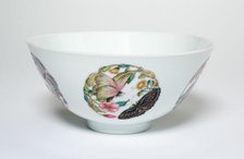 Bowl with Medallions of Butterflies, Peonies, Chrysanthemums, Peaches, Plums and Orchids, Qing.... Creator: Unknown.