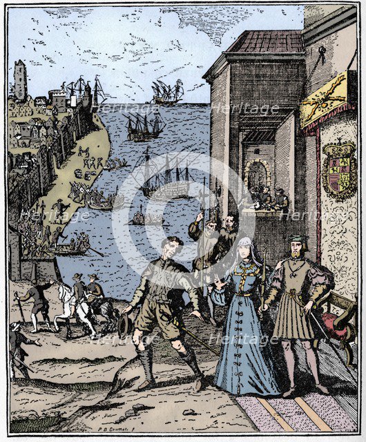 Columbus with Ferdinand and Isabella, (3rd August 1492), 1912. Artist: Unknown.