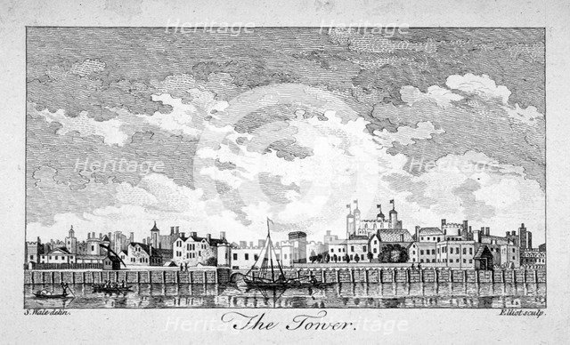 South view of the Tower of London with boats on the River Thames, 1761. Artist: William Elliot