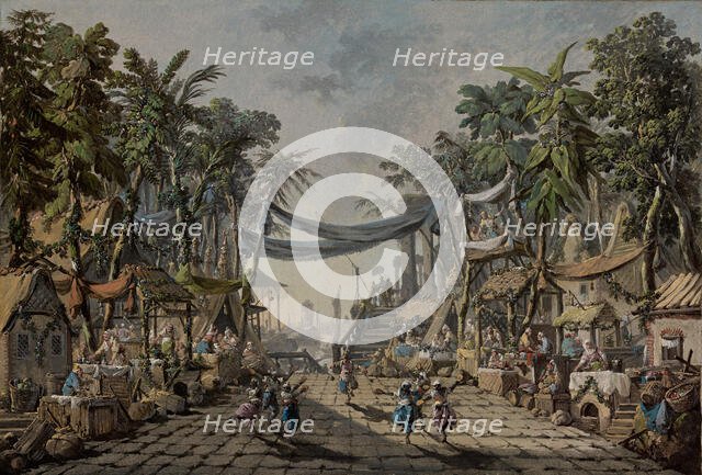Market Scene in an Imaginary Oriental Port, about 1764. Creator: Jean-Baptiste Pillement.