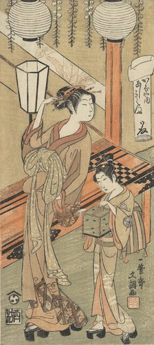 Courtesan and Attendant with a Cage of Fireflies, ca. 1770. Creator: Ippitsusai Buncho.