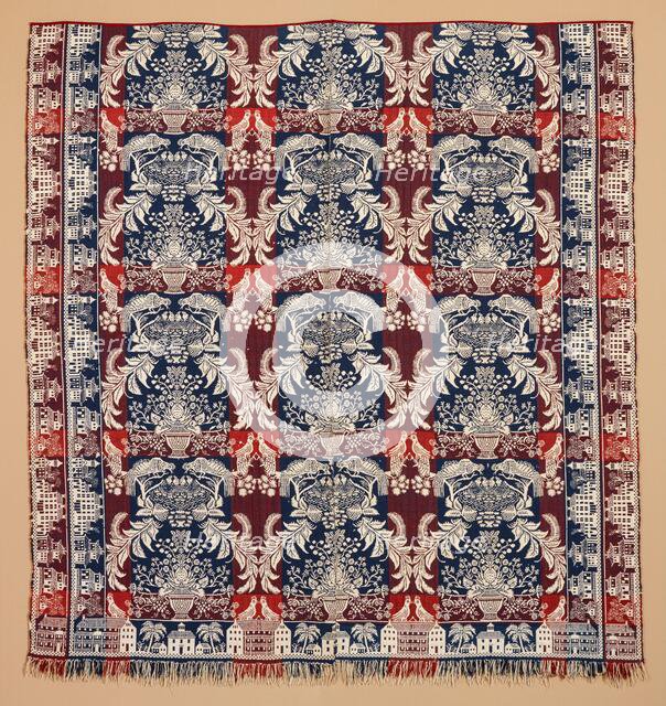 Bed Cover (Jacquard Coverlet), about 1850. Creator: Unknown.