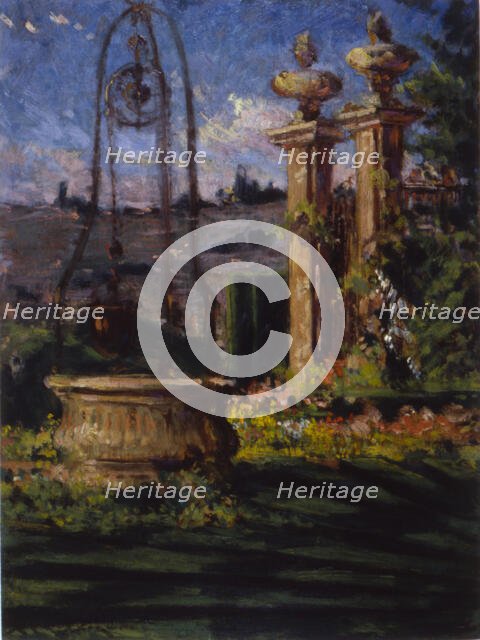 In the Gardens of the Villa Palmieri, 1910. Creator: Carroll Beckwith.