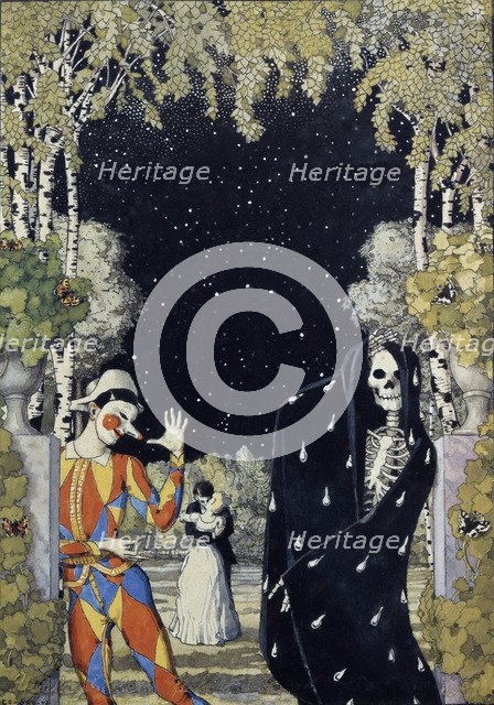 Harlequin and Death, 1907. Artist: Somov, Konstantin Andreyevich (1869-1939)