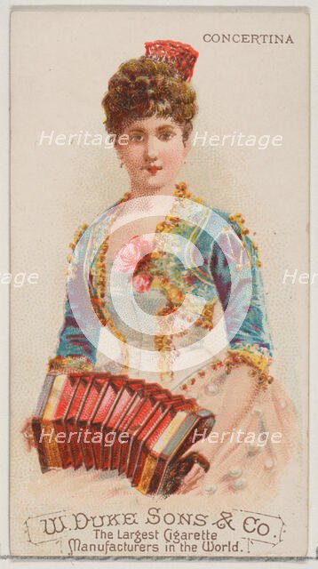 Concertina, from the Musical Instruments series (N82) for Duke brand cigarettes, 1888., 1888. Creator: Schumacher & Ettlinger.