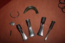 Bronze Artefacts Chisel, Axes, Sickle from Bavaria, South Germany, Bronze Age, 12th-8th century BC. Artist: Unknown.