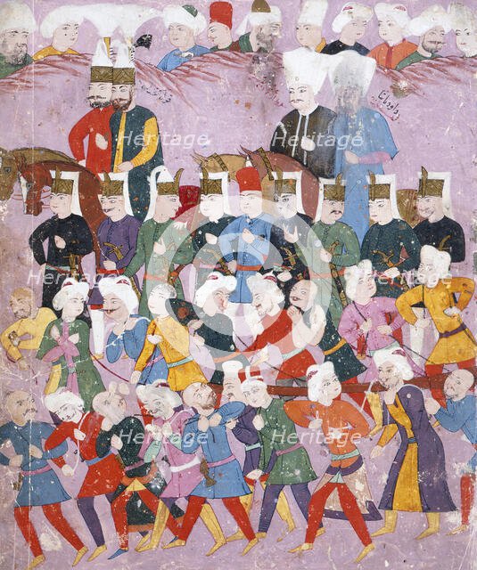 Sultan Osman II (reigned 1618-1622) with His Vizier Davud Pasha in a Procession..., c1620-22. Creator: Unknown.