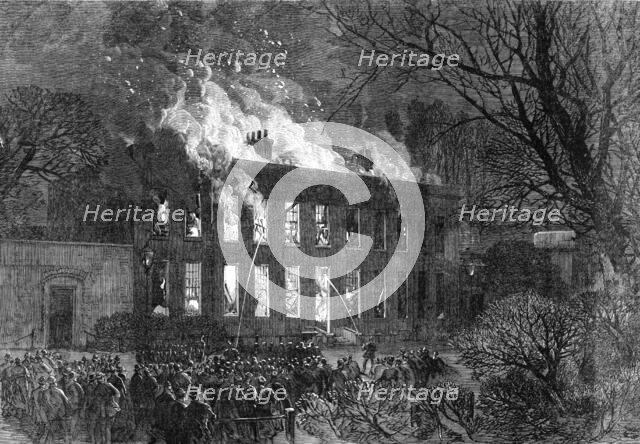 Fire at the Royal Military College, Sandhurst, 1868. Creator: Unknown.