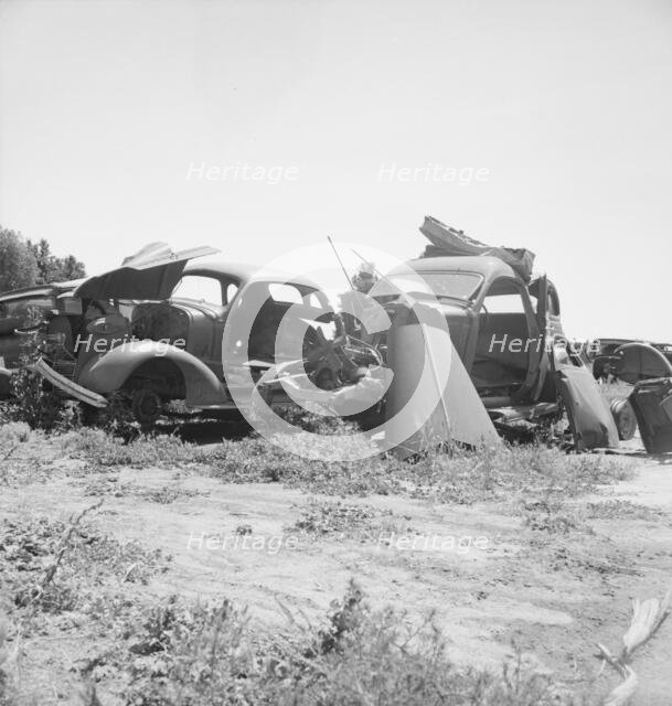 Used car lots and auto wrecking establishments, U.S. 99,  Near Tulare, California, 1939. Creator: Dorothea Lange.
