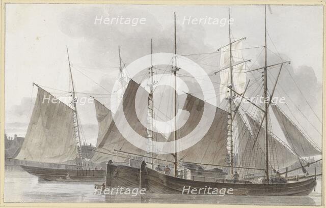 Sailing ships docked in front of a city, 1820-1872. Creator: Hendrik Abraham Klinkhamer.