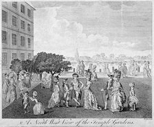 North-west view of Temple Gardens with figures walking and children playing, City of London, c1750. Artist: T Cook