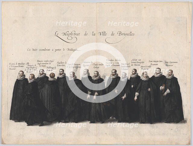 Plate 63: The magistrates of the city of Brussels marching in the funeral procession of Ar..., 1623. Creator: Cornelis Galle I.